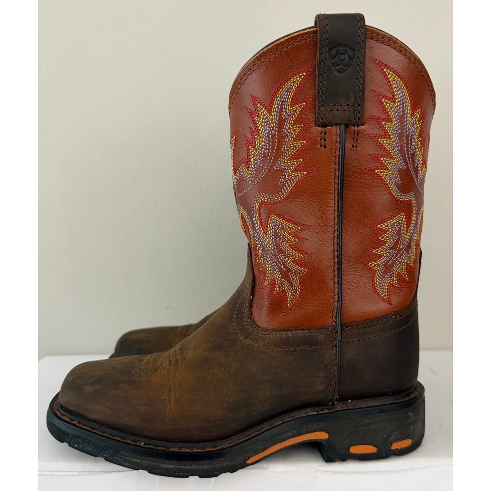 Ariat Boy’s Brown Leather Western Work Boots Size 11.5